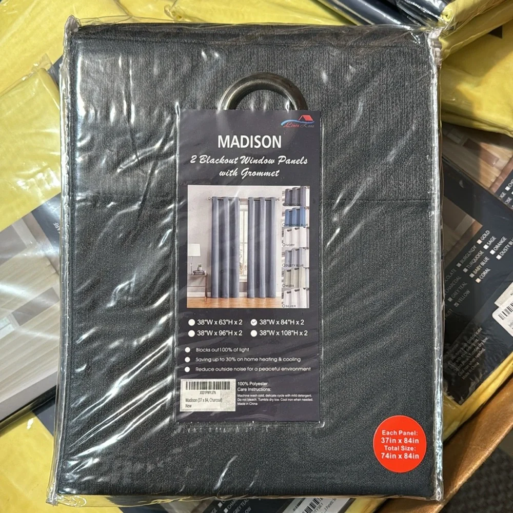 Madison Charcoal 2 Blackout window panels with grommets